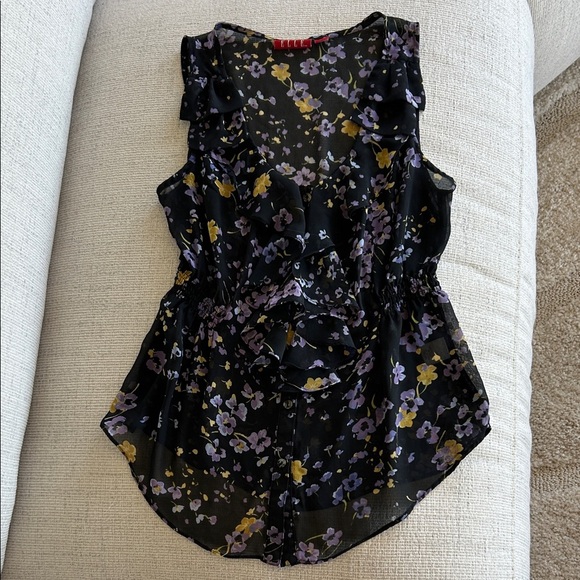 Elle Black and Purple Floral Sleeveless Blouse - Picture 1 of 6